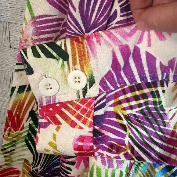 Chico’s Womens tropical floral denim jacket very colorful button up plus size - Picture 5 of 10
